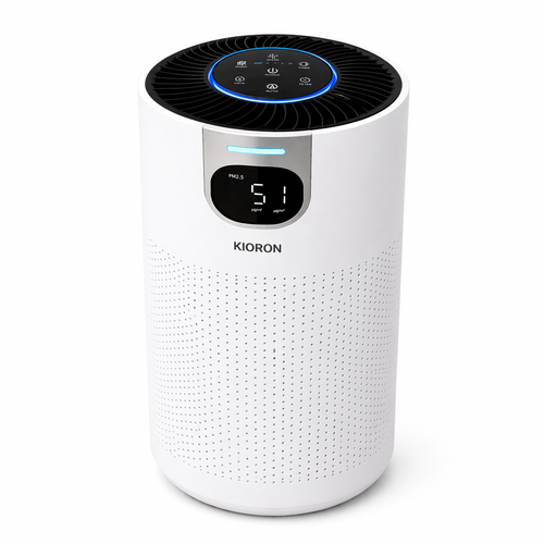 KIORON air purifier cleaning polluted indoor air and improving air quality.